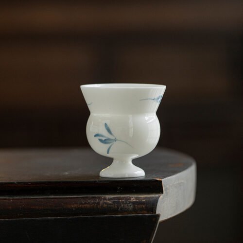 Jade Clay Autumn Orchid Tea Cup - Elegant Stemmed Ceramic Teaware