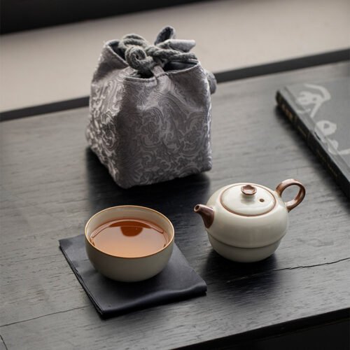 Verdant Tea Ritual Set - Beige Ruyao Celadon Teapot & Cup