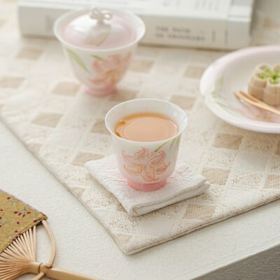Jade Clay Blush Lily Tea Cup - Mirror Clarity Ceramic Teaware