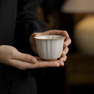 Beige Ruyao Celadon Sunflower Tea Cup - Handcrafted Ceramic Teaware