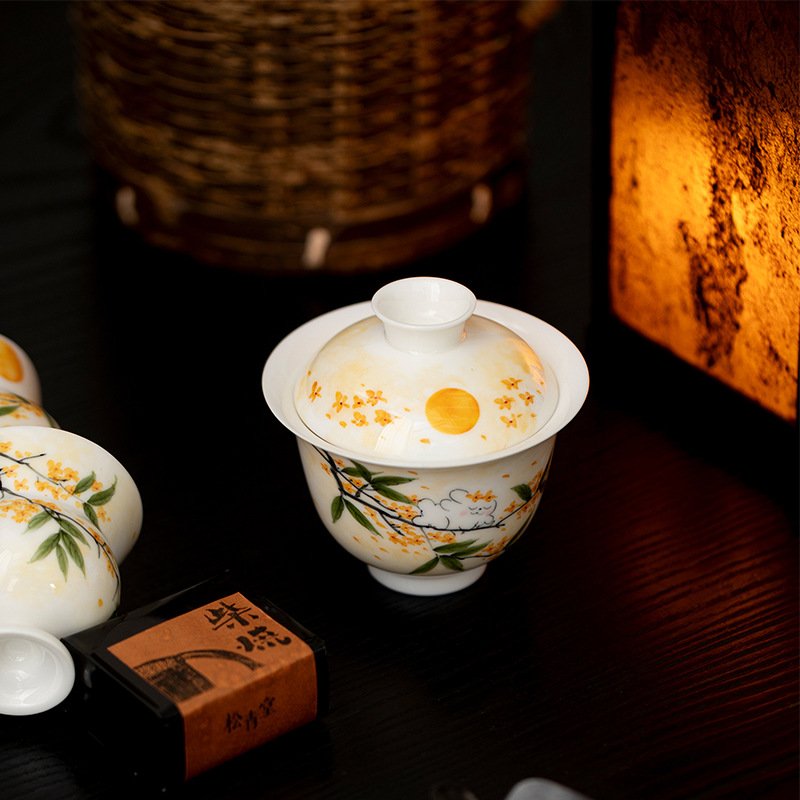 Jade Clay Nebula Gaiwan - Handcrafted Lidded Tea Bowl