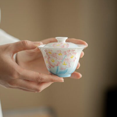 Jade Clay Lotus Rising Gaiwan - Zen Elegance Lidded Tea Bowl Set