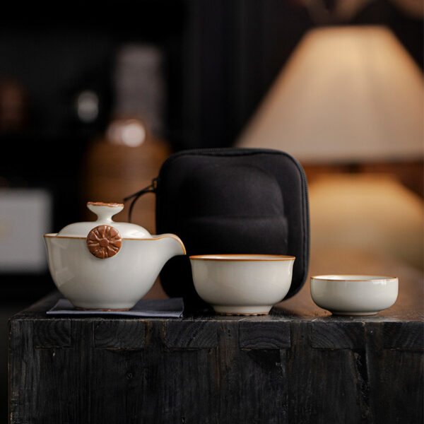 Beige Ruyao Celadon Floral Whisper Quick Brew Set - Handcrafted Modern Tea Ritual Essentials