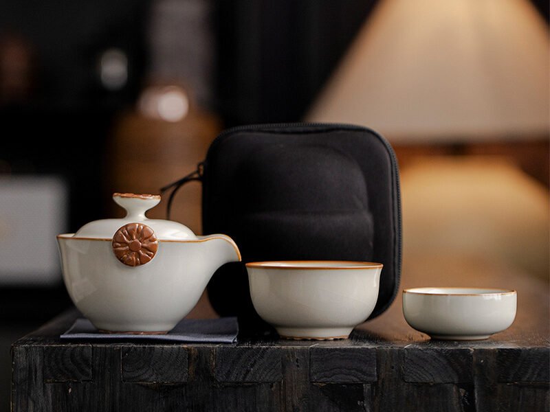 Beige Ruyao Celadon Floral Whisper Quick Brew Set - Handcrafted Modern Tea Ritual Essentials