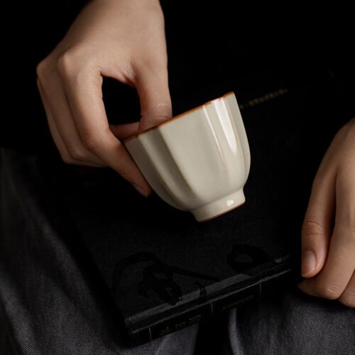 Beige Ruyao Ancient Well Tea Cup - Celadon Ceramic Clarity