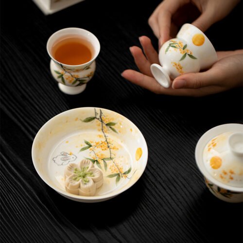 Jade Clay Tea Tray - Round Rim Ceramic Drip Catcher