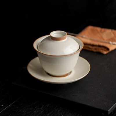 Beige Ruyao Triple Harmony Gaiwan - Celadon Lidded Tea Bowl Set
