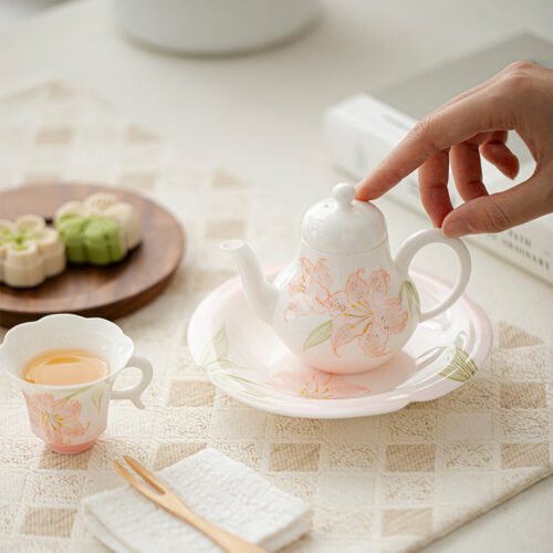 Jade Clay Blush Lily Teapot - Melodic Zen Ceramic Kettle