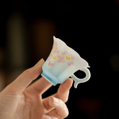 Jade Clay Lotus Rising Tea Cup - Zen Lantern Handle Ceramic Artware