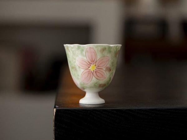 Apricot Rose Stemmed Tea Cup - Hand-Painted Ceramic Artware
