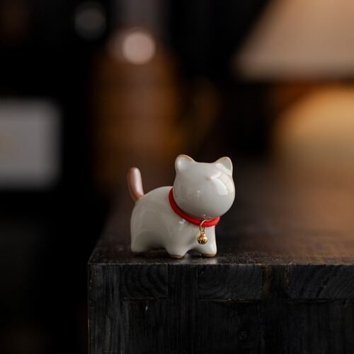 详情-3 Tea Pet - Chubby Cat Ceramic Companion Ruyao Glaze Style