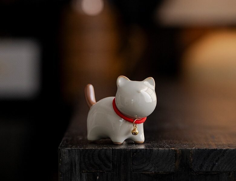 Tea Pet - Chubby Cat Ceramic Companion Ruyao Glaze Style