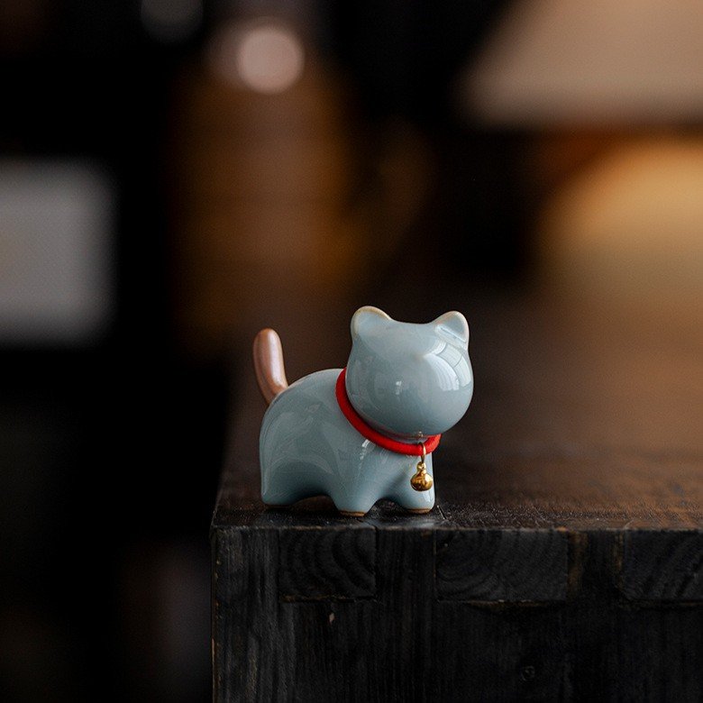 Tea Pet - Chubby Cat Ceramic Companion Ruyao Glaze Style