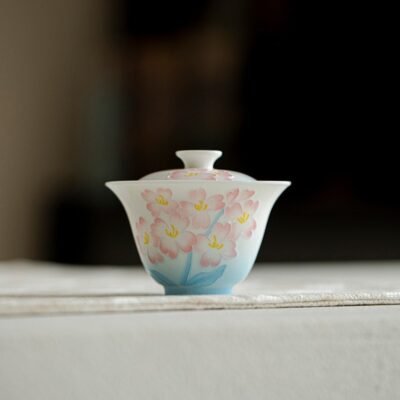 Jade Clay Lotus Rising Gaiwan - Zen Elegance Lidded Tea Bowl Set