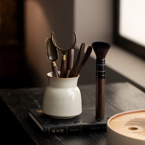 Beige Ruyao Tea Ceremony Set - Six Essential Gongfu Tools in Celadon Glaze