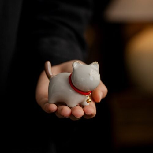 详情-5 Tea Pet - Chubby Cat Ceramic Companion Ruyao Glaze Style