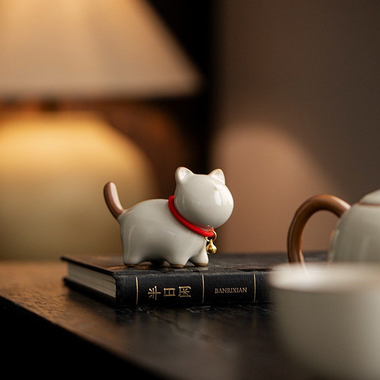 Tea Pet - Chubby Cat Ceramic Companion Ruyao Glaze Style
