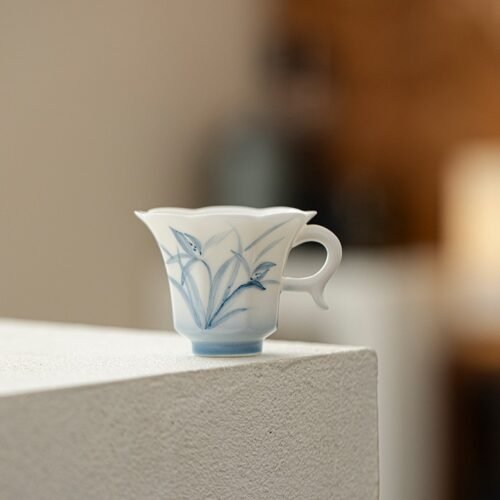 详情-6 Jade Clay Cloud Orchid Tea Cup - Zen Lantern Handle Ceramic Teaware