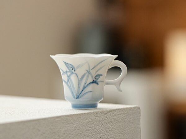 Jade Clay Cloud Orchid Tea Cup - Zen Lantern Handle Ceramic Teaware