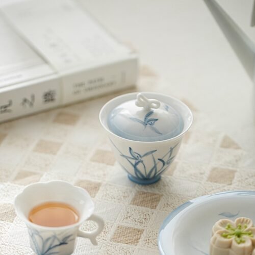 详情-6 Jade Clay Cloud Orchid Gaiwan - Dancing Butterfly Lidded Tea Bowl