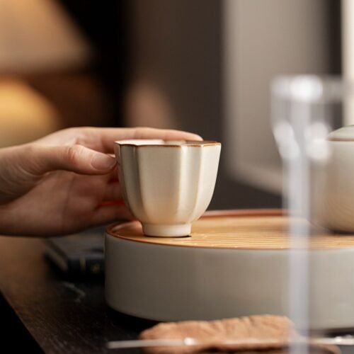Beige Ruyao Ancient Well Tea Cup - Celadon Ceramic Clarity