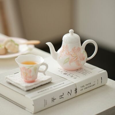 Jade Clay Blush Lily Teapot - Melodic Zen Ceramic Kettle
