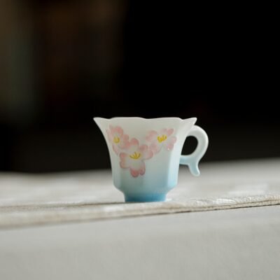 Jade Clay Lotus Rising Tea Cup - Zen Lantern Handle Ceramic Artware