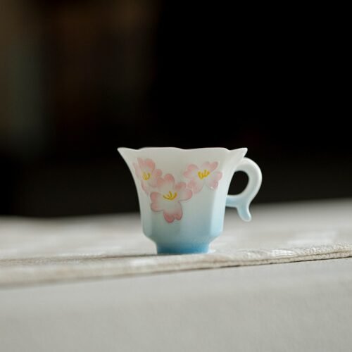 详情-6 Jade Clay Lotus Rising Tea Cup - Zen Lantern Handle Ceramic Artware