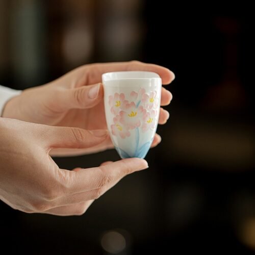 Jade Clay Teacup - Lotus Melody Design with Qingdeng Handle