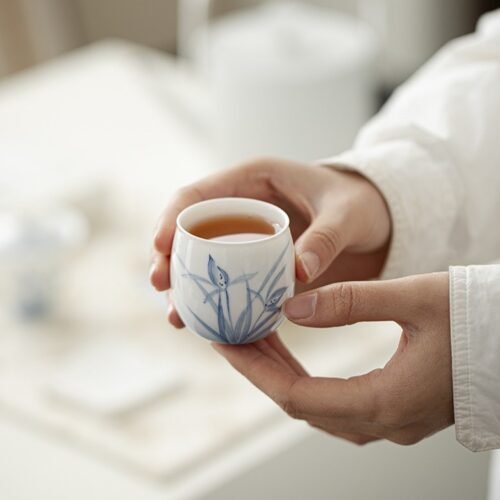 详情-6 Jade Clay Cloud Orchid Tea Cup - Serene Zen Ceramic Teaware