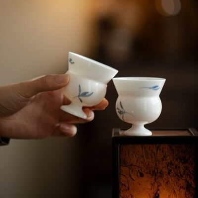 Jade Clay Autumn Orchid Tea Cup - Elegant Stemmed Ceramic Teaware