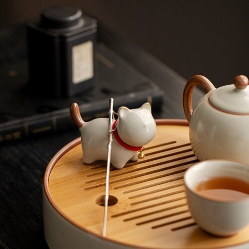 详情-7 Tea Pet - Chubby Cat Ceramic Companion Ruyao Glaze Style