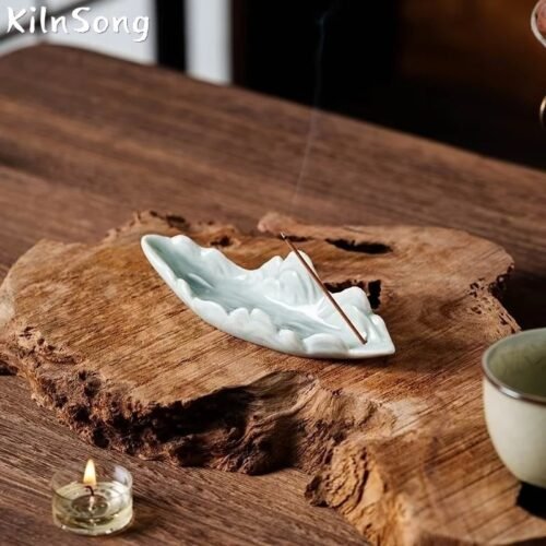 Qianli Jiangshan Hand Painted Ceramic Incense Holder - Chinese Landscape Stick Burner Tray