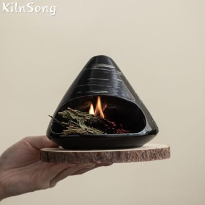 Mount Fuji Stone Texture Ceramic Backflow Incense Burner - Handmade Mountain Smoke Holder
