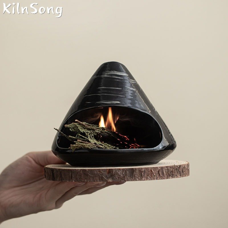 Mount Fuji Stone Texture Ceramic Backflow Incense Burner - Handmade Mountain Smoke Holder