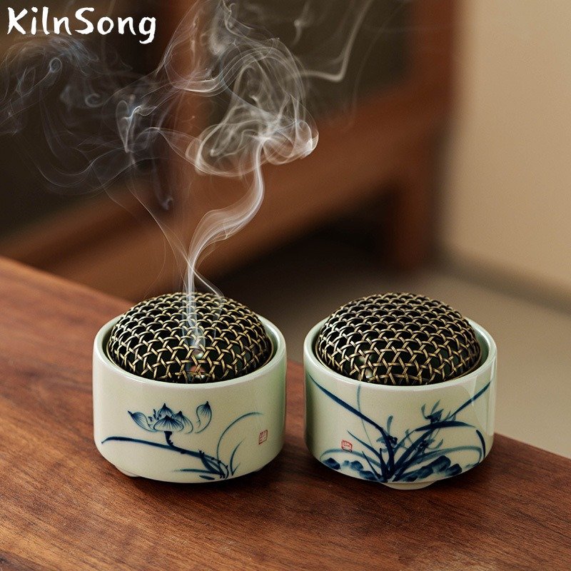 Hand Painted Landscape Ceramic Incense Burner - Artistic Mountain Smoke Holder