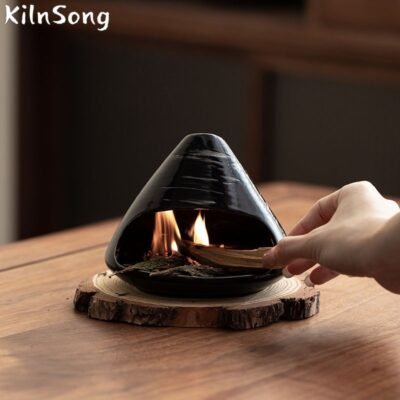 Mount Fuji Stone Texture Ceramic Backflow Incense Burner - Handmade Mountain Smoke Holder