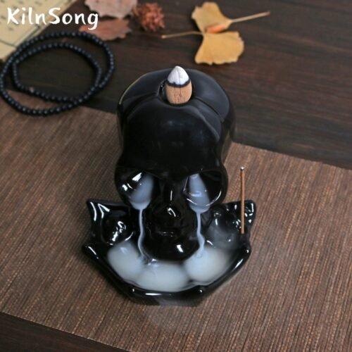 Skull Backflow Incense Burner - Gothic Ceramic Smoke Holder