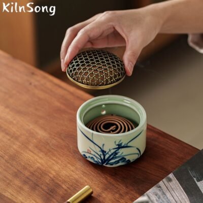 Hand Painted Landscape Ceramic Incense Burner - Artistic Mountain Smoke Holder