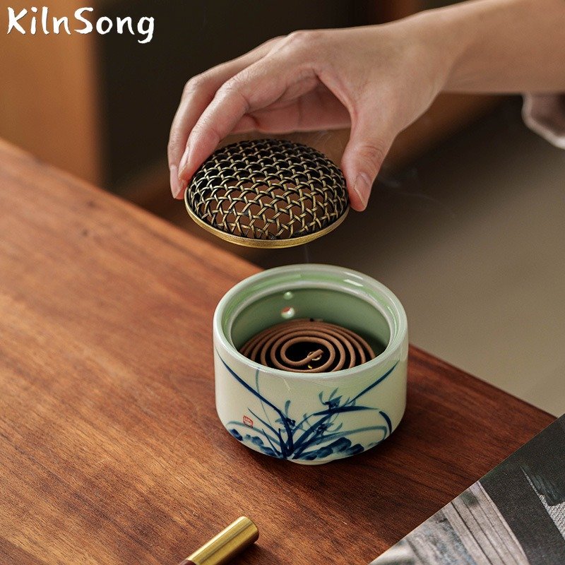 Hand Painted Landscape Ceramic Incense Burner - Artistic Mountain Smoke Holder