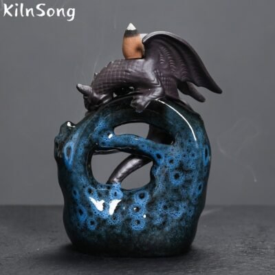 Blue Dragon Waterfall Backflow Incense Burner - Handmade Ceramic Smoke Holder