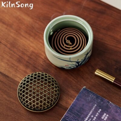 Hand Painted Landscape Ceramic Incense Burner - Artistic Mountain Smoke Holder