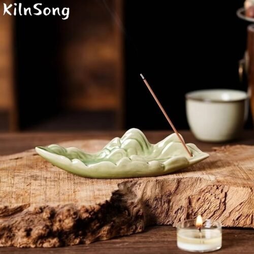 Qianli Jiangshan Hand Painted Ceramic Incense Holder - Chinese Landscape Stick Burner Tray