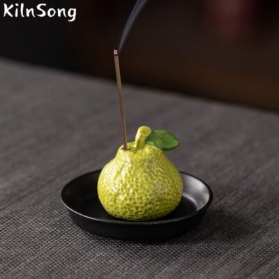 Orange Ceramic Stick Incense Holder - Handmade Fruit Incense Burner