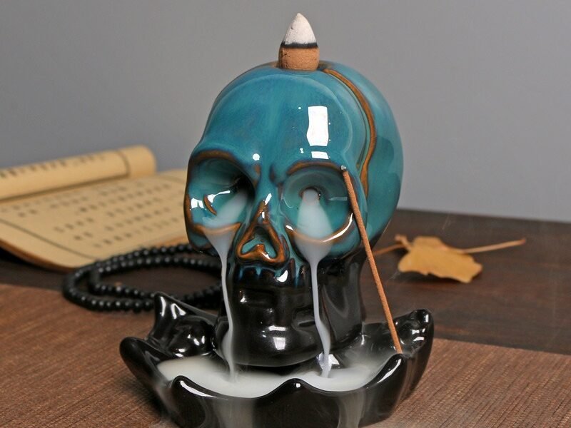 Skull Backflow Incense Burner - Gothic Ceramic Smoke Holder