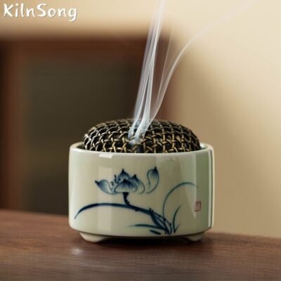 Hand Painted Landscape Ceramic Incense Burner - Artistic Mountain Smoke Holder