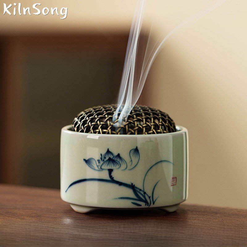 Hand Painted Landscape Ceramic Incense Burner - Artistic Mountain Smoke Holder