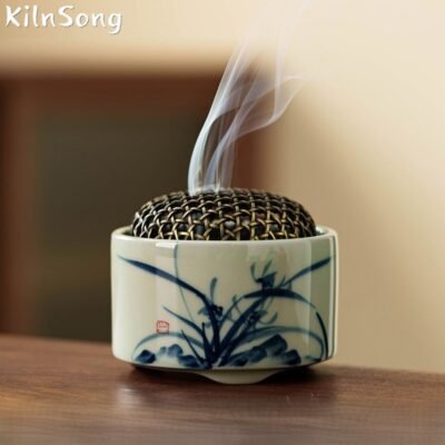 Hand Painted Landscape Ceramic Incense Burner - Artistic Mountain Smoke Holder