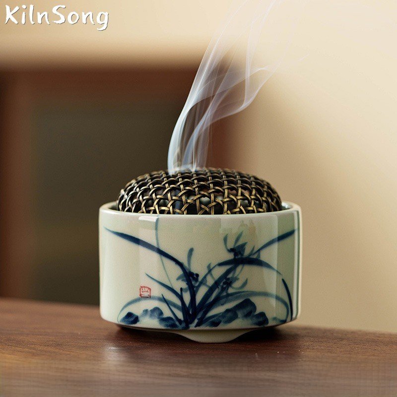Hand Painted Landscape Ceramic Incense Burner - Artistic Mountain Smoke Holder