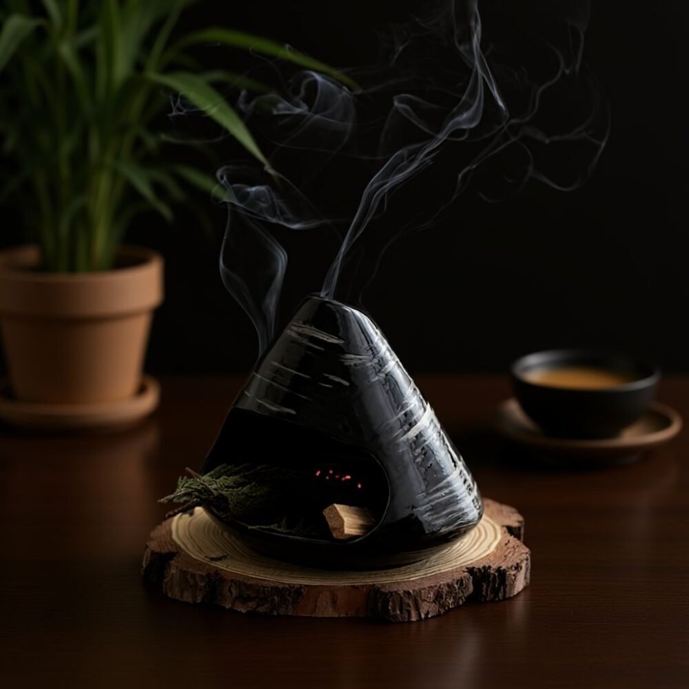 ComfyUI_00025_ Mount Fuji Stone Texture Ceramic Backflow Incense Burner - Handmade Mountain Smoke Holder